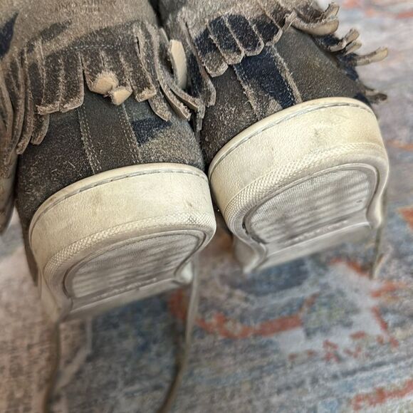Saint Laurent Camo Suede Fringe-Detail High-Top Sneaker Sz. 11 (44) - Picture 7 of 10